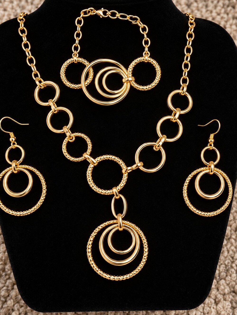 21kgp Dubai Jewelry Set -Elegant Gold Circle Jewelry Set